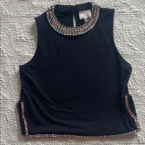 Cinq à Sept Black Embellished Sleeveless Blouse